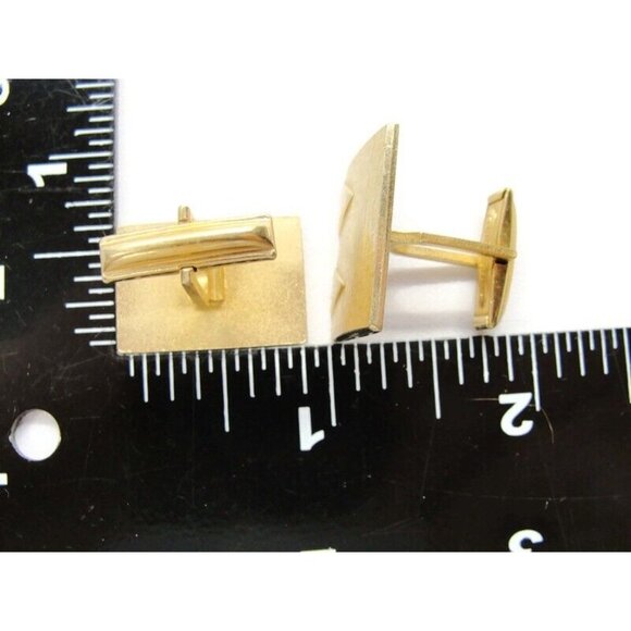 Vintage Cufflinks Brush Texture Rectangle Gold Tone Shirt Accessories Pat No - Picture 5 of 7